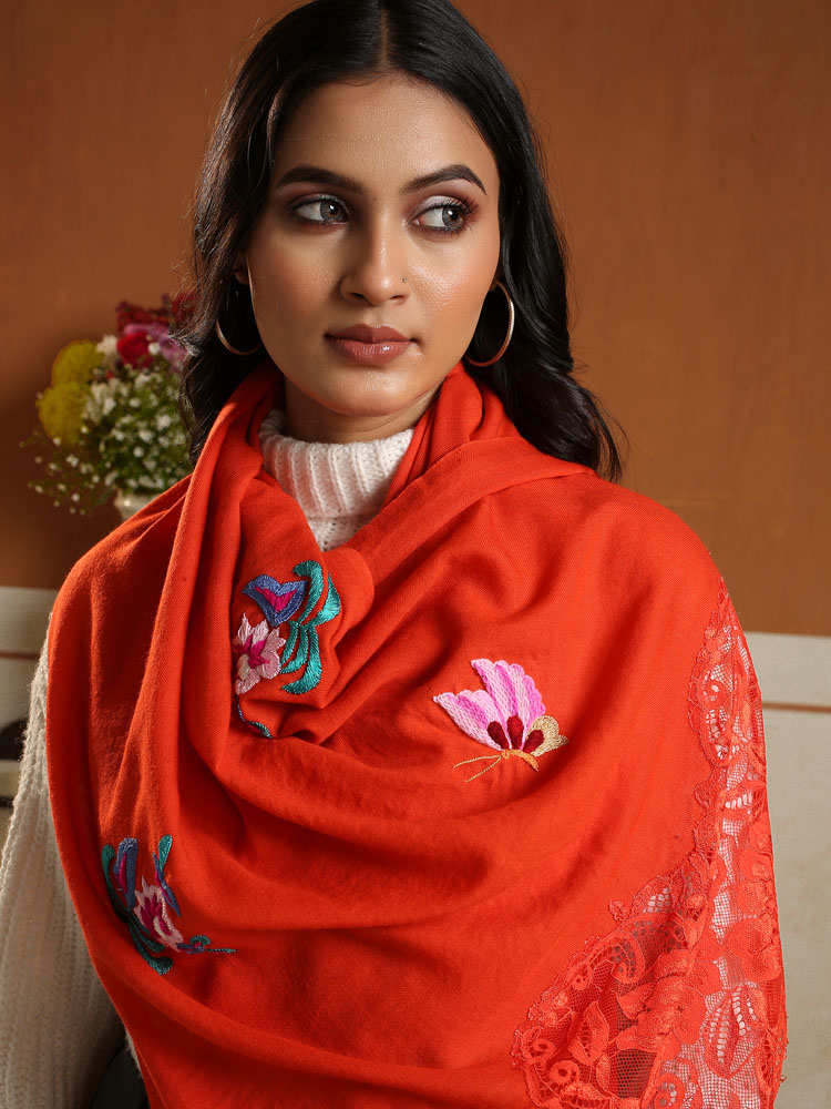 ImageFloral French Lace Emb Lux Stole – Rouge Red
