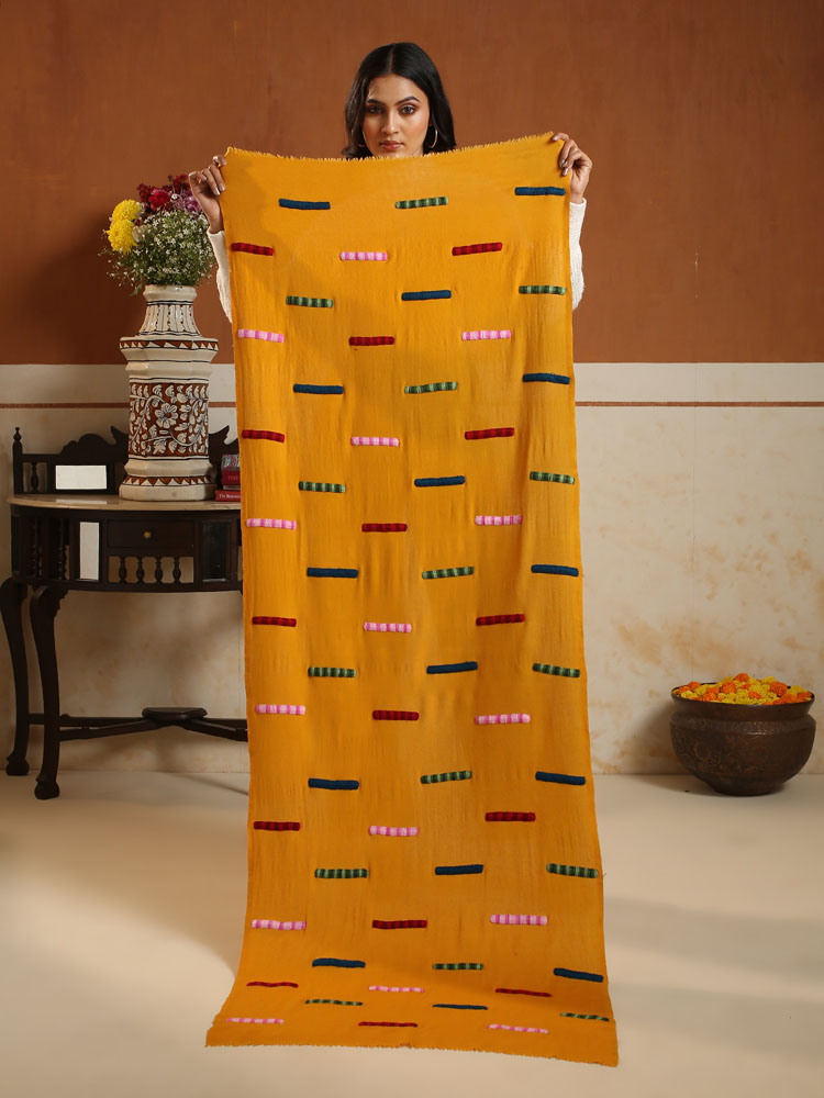 ImageColorgrid Merino Wool Emb Stole – Mustard Gold