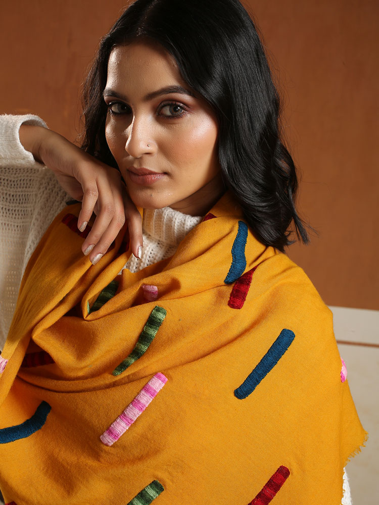 ImageColorgrid Merino Wool Emb Stole – Mustard Gold