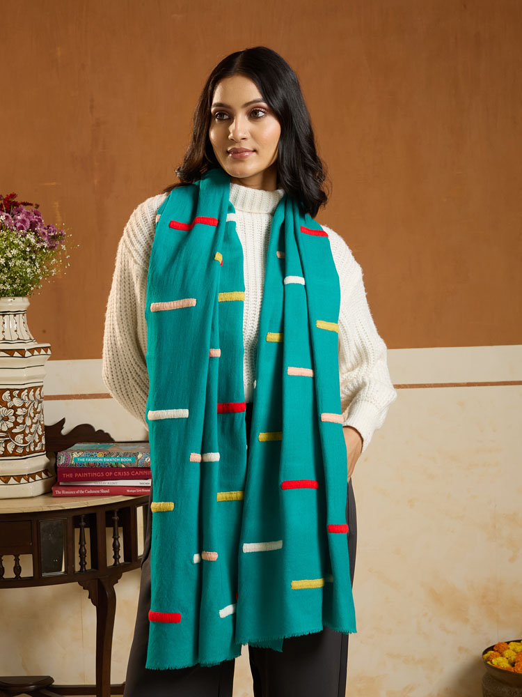 ImageColorgrid Merino Wool Emb Stole – Teal