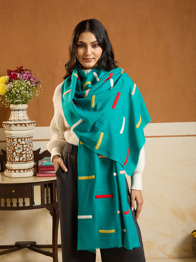 ImageColorgrid Merino Wool Emb Stole – Teal