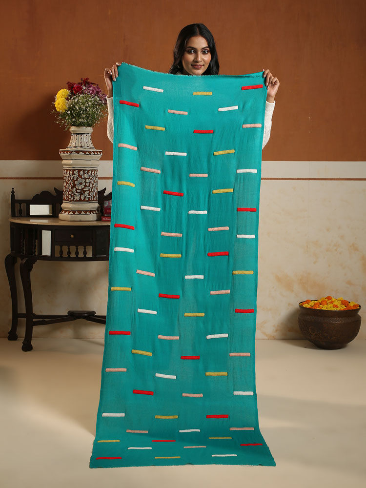 ImageColorgrid Merino Wool Emb Stole – Teal