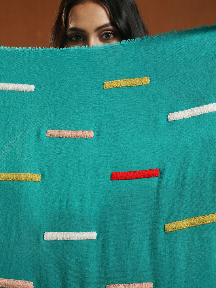 ImageColorgrid Merino Wool Emb Stole – Teal