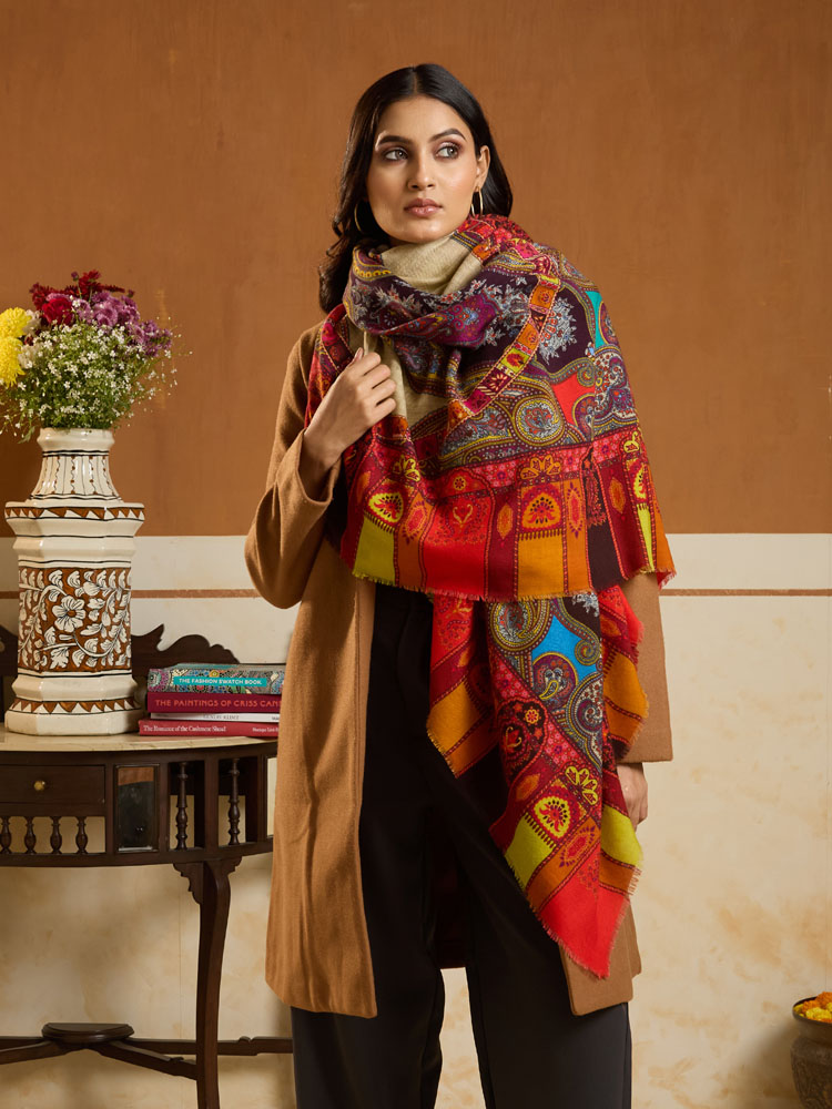 ImageVara Paisley Pashmina Square Scarf – Medallion Multi