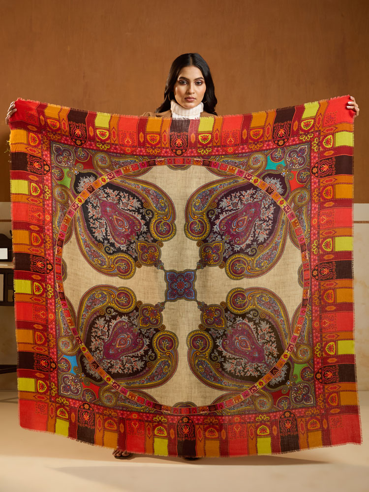 ImageVara Paisley Pashmina Square Scarf – Medallion Multi