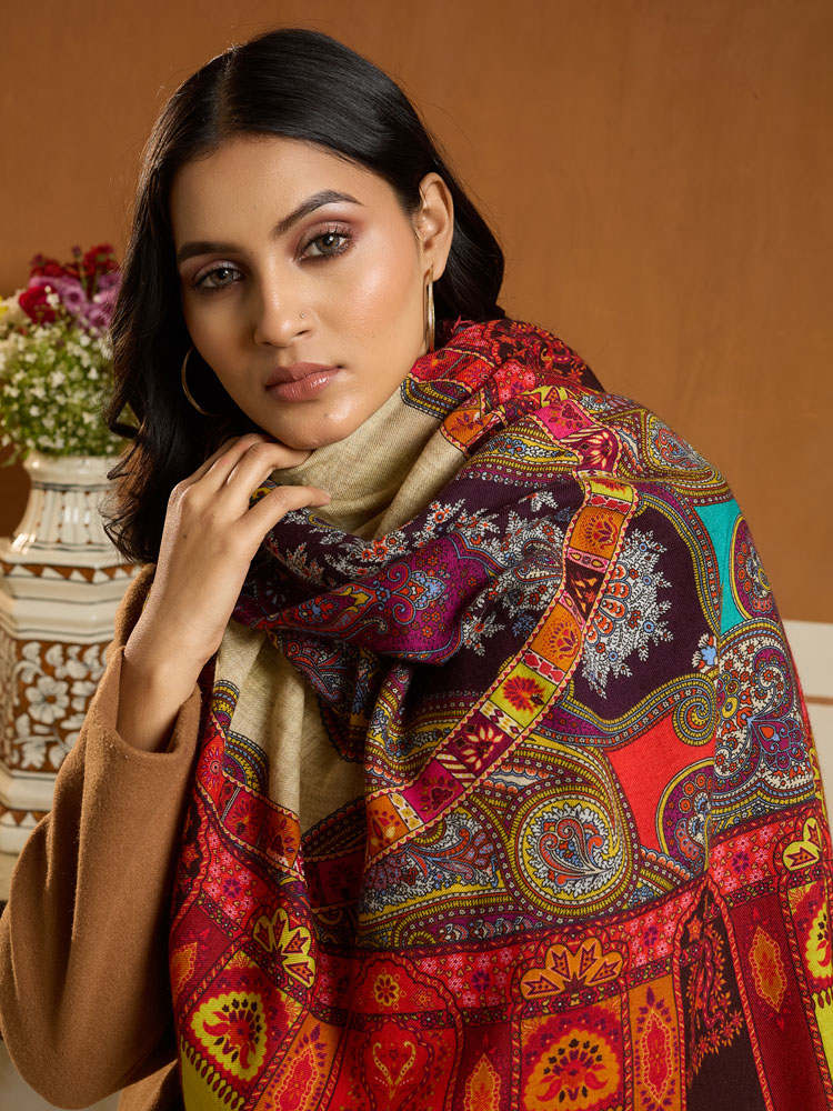 ImageVara Paisley Pashmina Square Scarf – Medallion Multi
