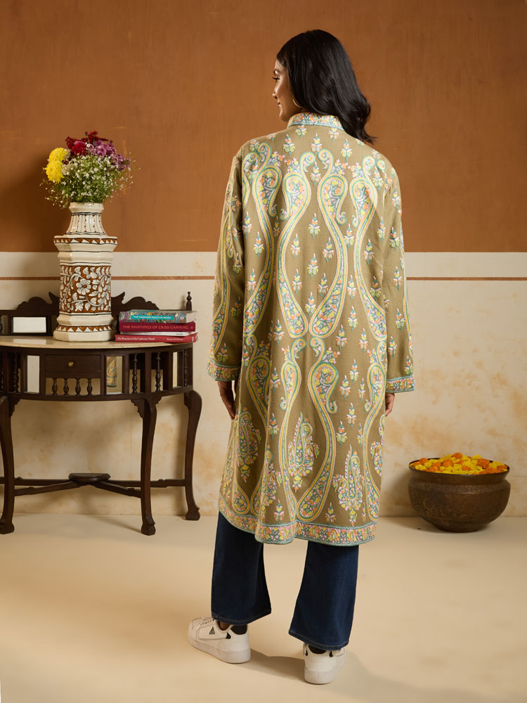 ImageLong Paisley Ari Hand Emb Jacket – Khaki, Multi [48]