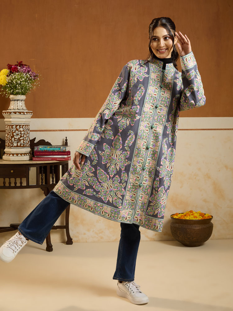 ImageNoor-e-Guldaan Ari Hand Emb Wool Jacket – Soft Grey, Multi [48]