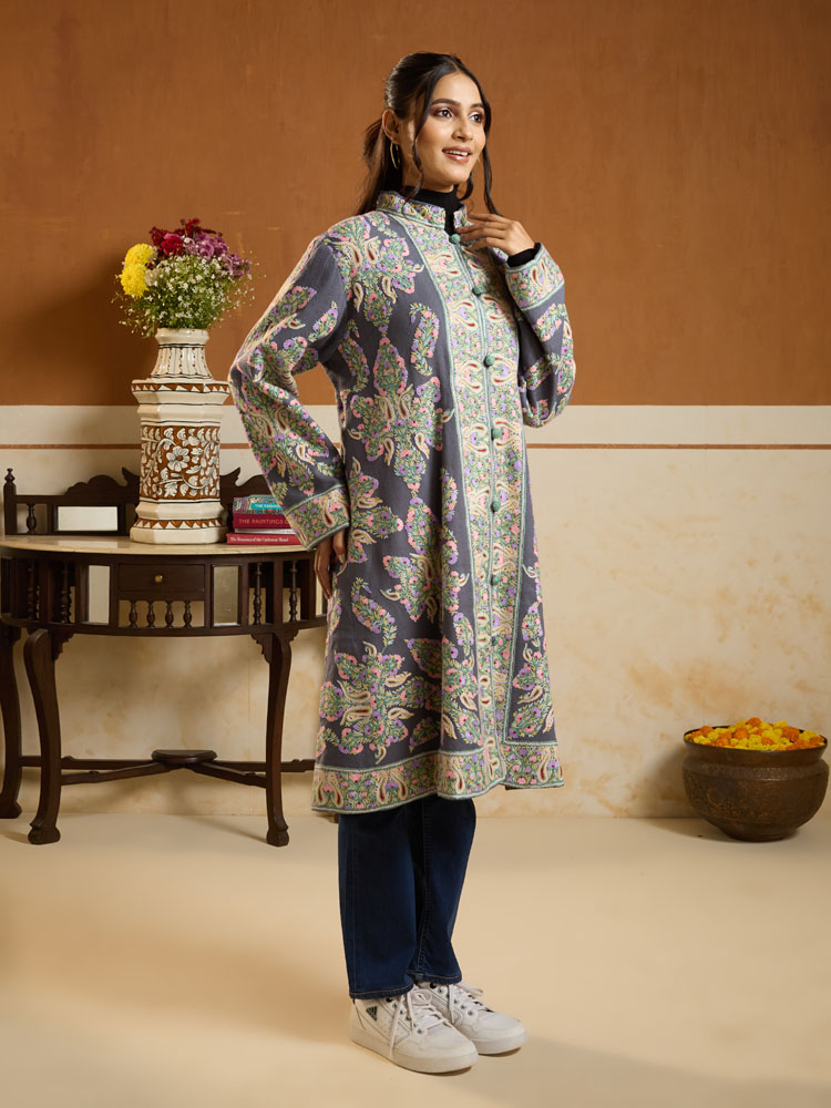 ImageNoor-e-Guldaan Ari Hand Emb Wool Jacket – Soft Grey, Multi [48]