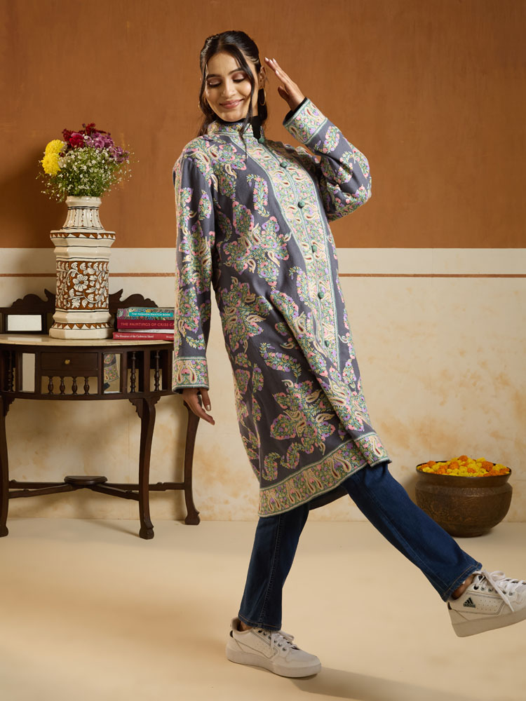 ImageNoor-e-Guldaan Ari Hand Emb Wool Jacket – Soft Grey, Multi [48]