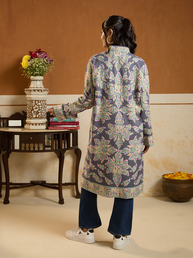 ImageNoor-e-Guldaan Ari Hand Emb Wool Jacket – Soft Grey, Multi [48]