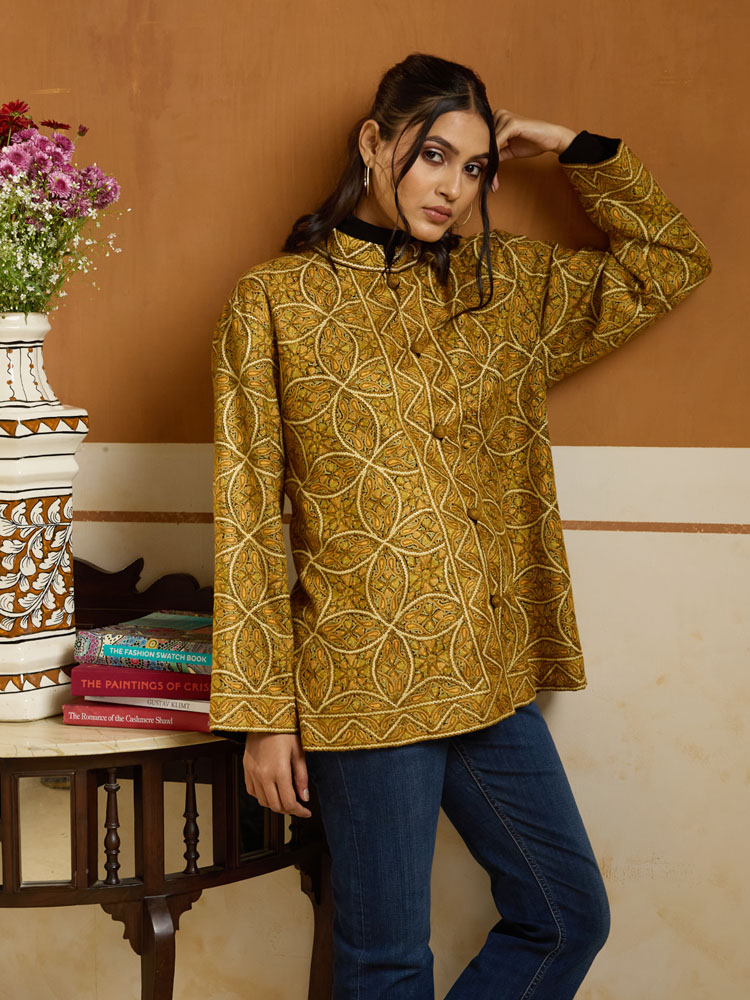 ImageGulbuta Ari Hand Emb Wool Jacket – Honey, Gold