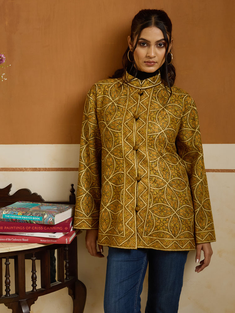 ImageGulbuta Ari Hand Emb Wool Jacket – Honey, Gold