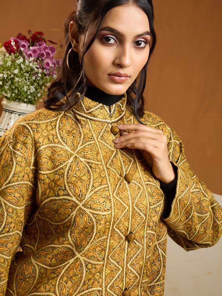 ImageGulbuta Ari Hand Emb Wool Jacket – Honey, Gold