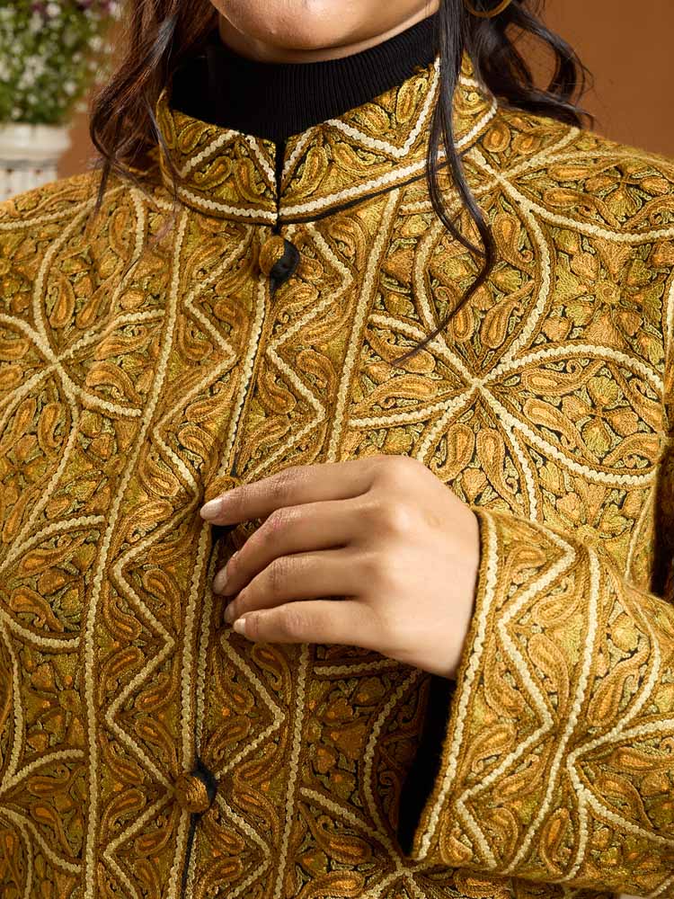 ImageGulbuta Ari Hand Emb Wool Jacket – Honey, Gold