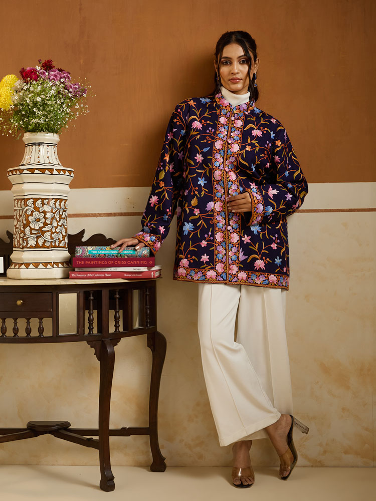 ImageHalka Jaal Ari Hand Emb Jacket – Navy, Multi [48]