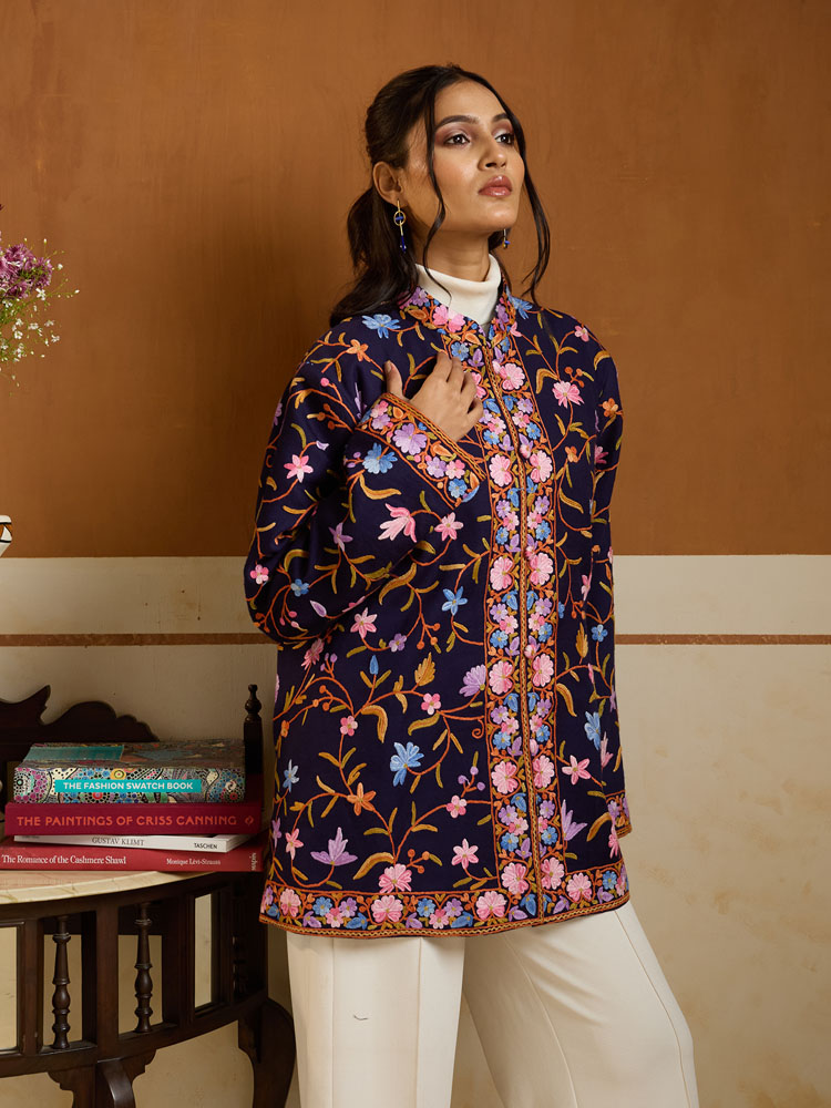 ImageHalka Jaal Ari Hand Emb Jacket – Navy, Multi [48]