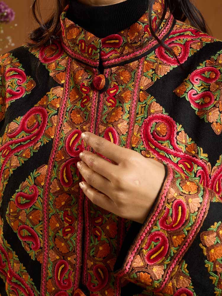 ImageAnja Paisley Ari Emb Wool Jacket – Antique Black [48]