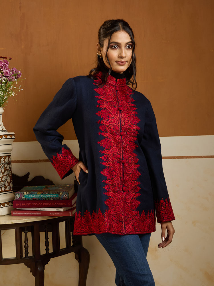 ImageMira Paisley Ari Emb Wool Jacket – Navy, Red [42]