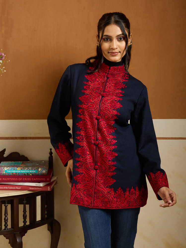 ImageMira Paisley Ari Emb Wool Jacket – Navy, Red [42]