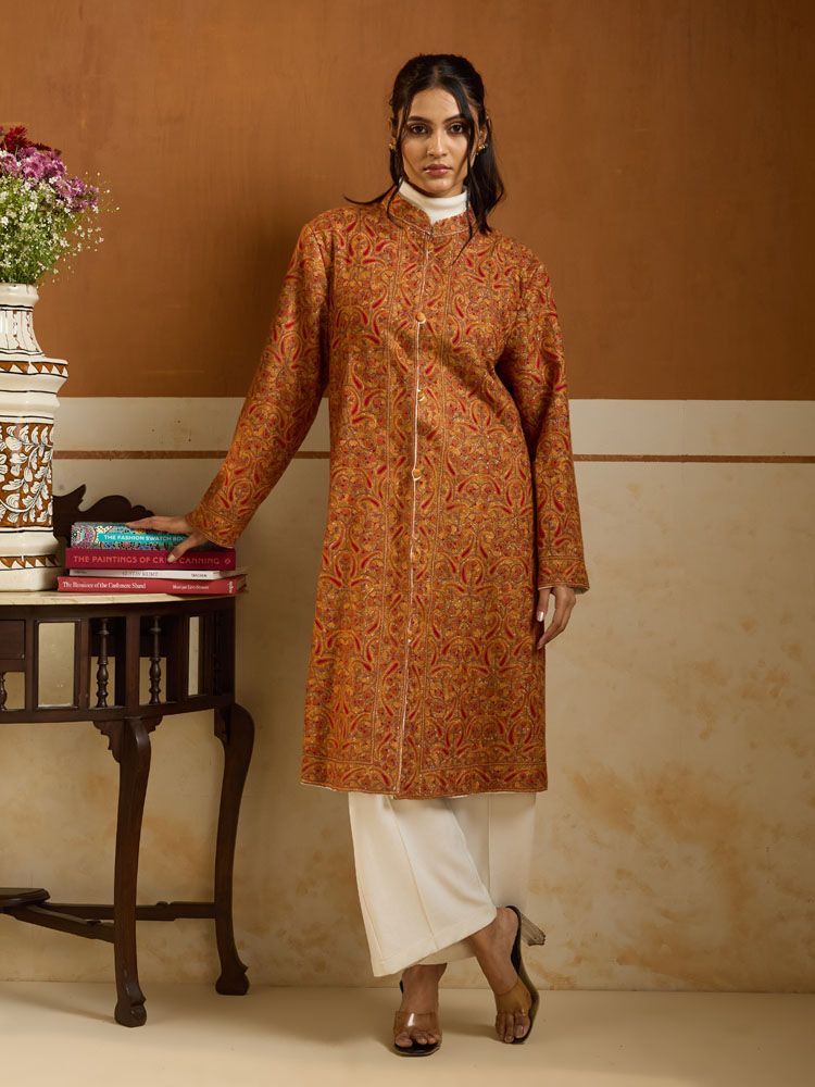 ImageShahbaz Buteh Ari Hand Emb Wool Jacket – beige, Rust [44]