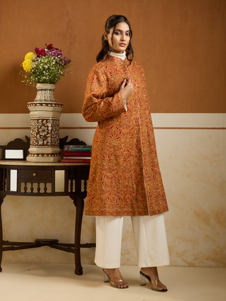 ImageShahbaz Buteh Ari Hand Emb Wool Jacket – beige, Rust [44]