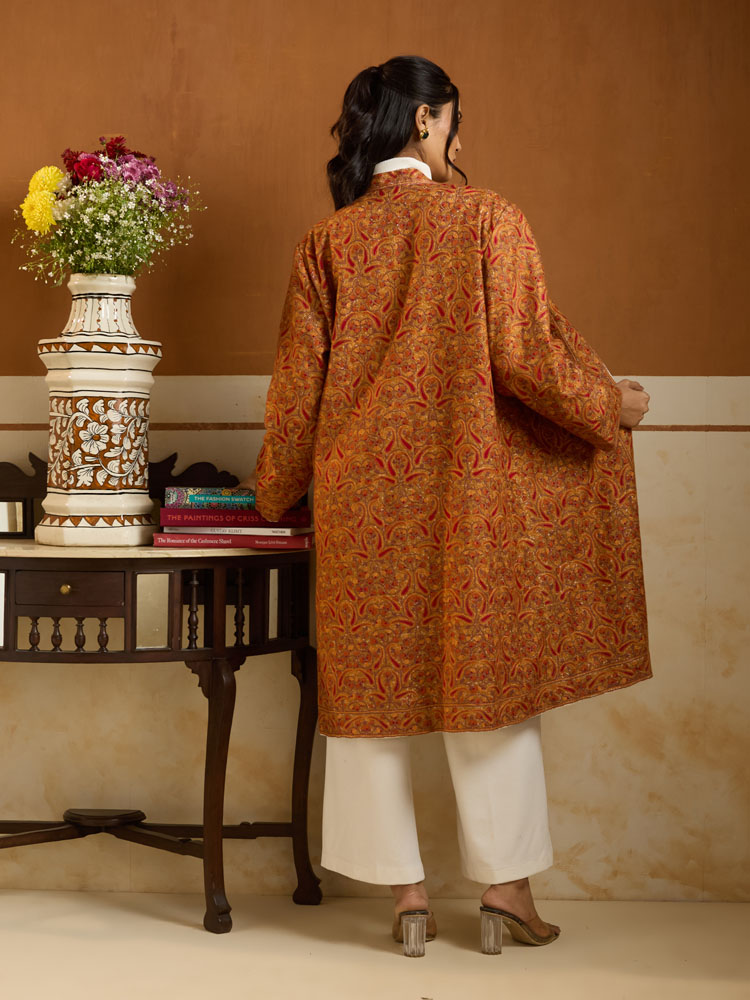 ImageShahbaz Buteh Ari Hand Emb Wool Jacket – beige, Rust [44]