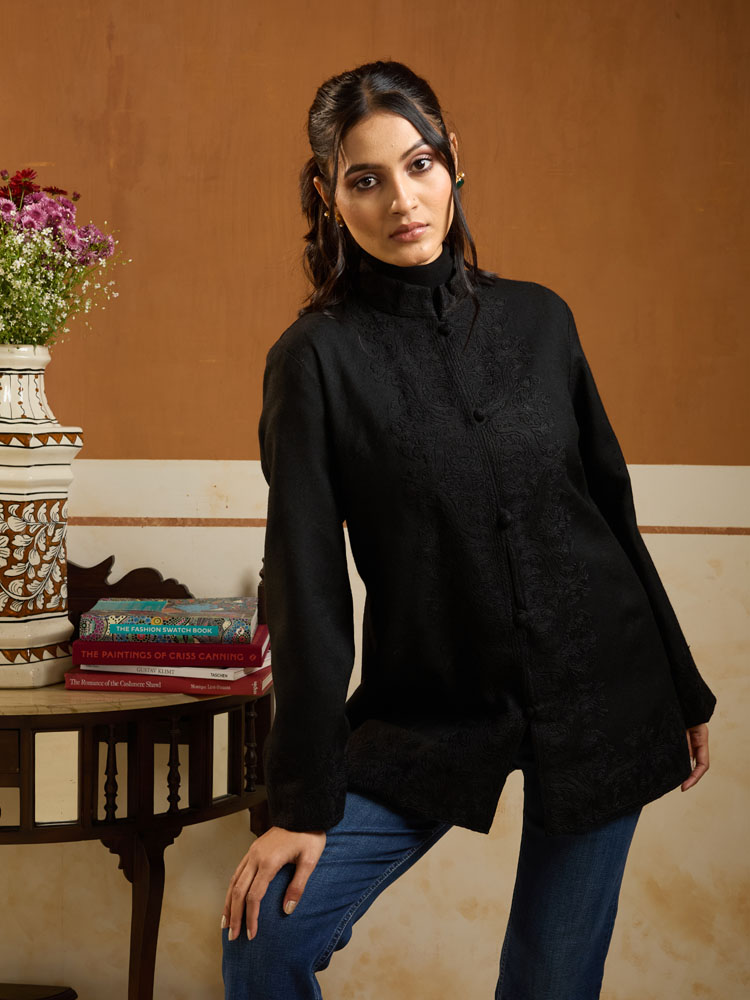 ImageMira Paisley Ari Emb Wool Jacket – Tonal Black [44]