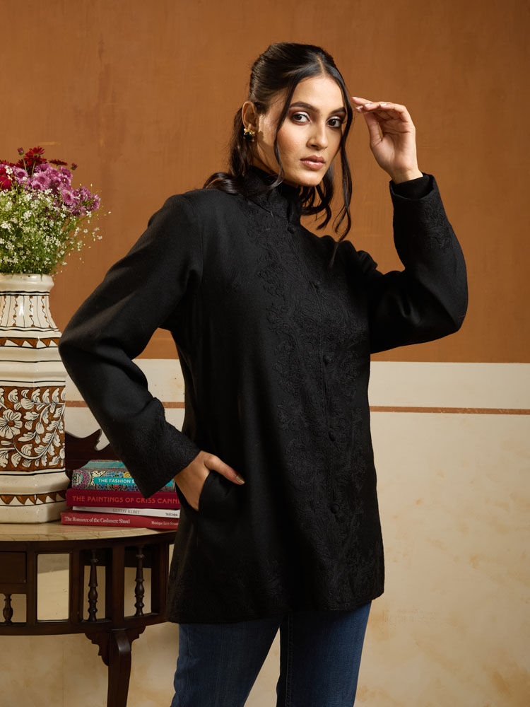 ImageMira Paisley Ari Emb Wool Jacket – Tonal Black [44]