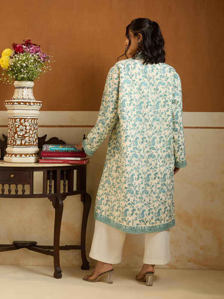 ImageTaj Naqsh Ari Emb Wool Jacket – Mint, Ivory