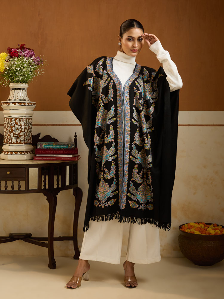 ImageNori Paisley Ari Emb Wool Poncho – Teal, Black