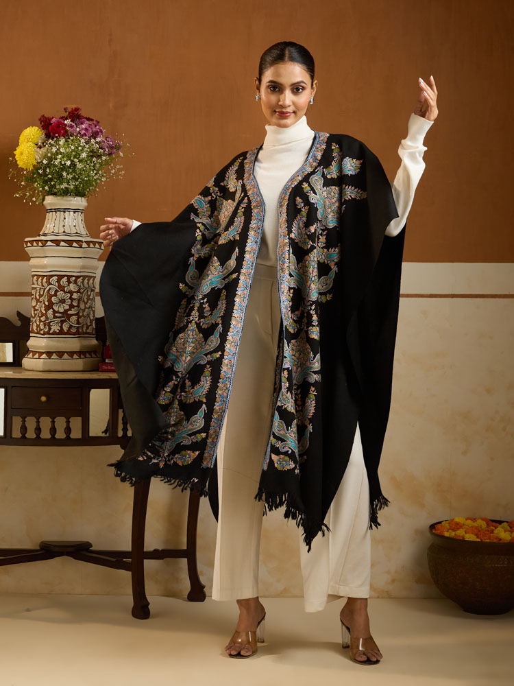 ImageNori Paisley Ari Emb Wool Poncho – Teal, Black