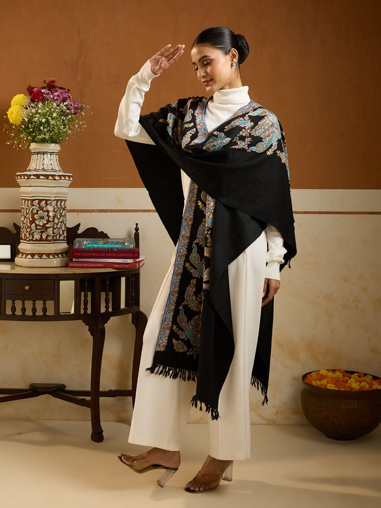 ImageNori Paisley Ari Emb Wool Poncho – Teal, Black