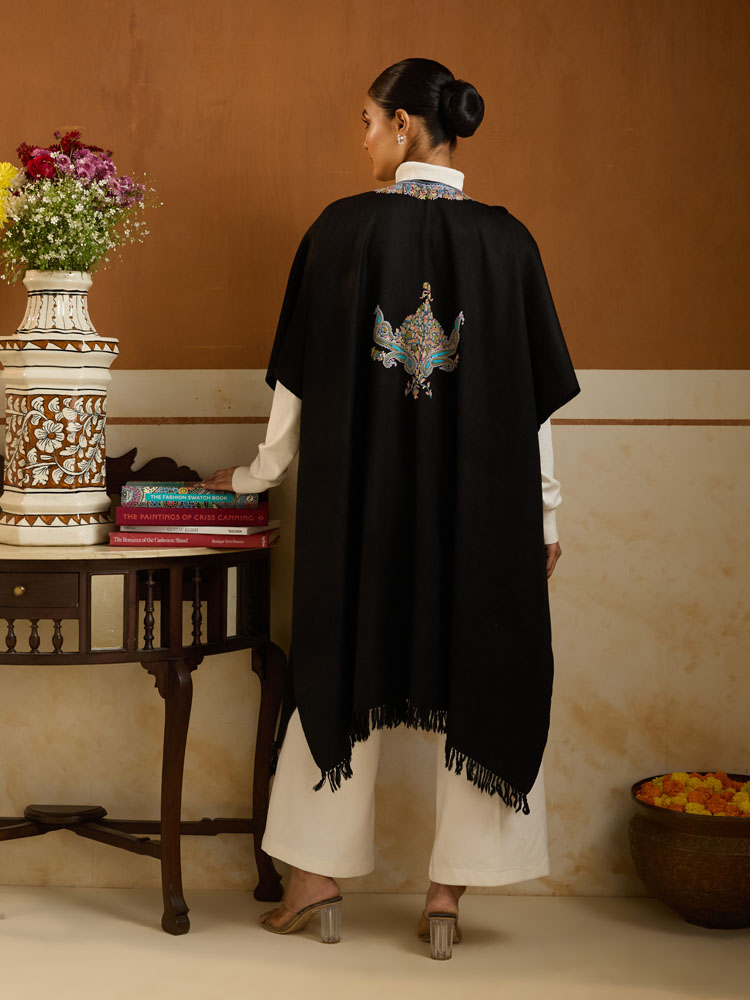 ImageNori Paisley Ari Emb Wool Poncho – Teal, Black