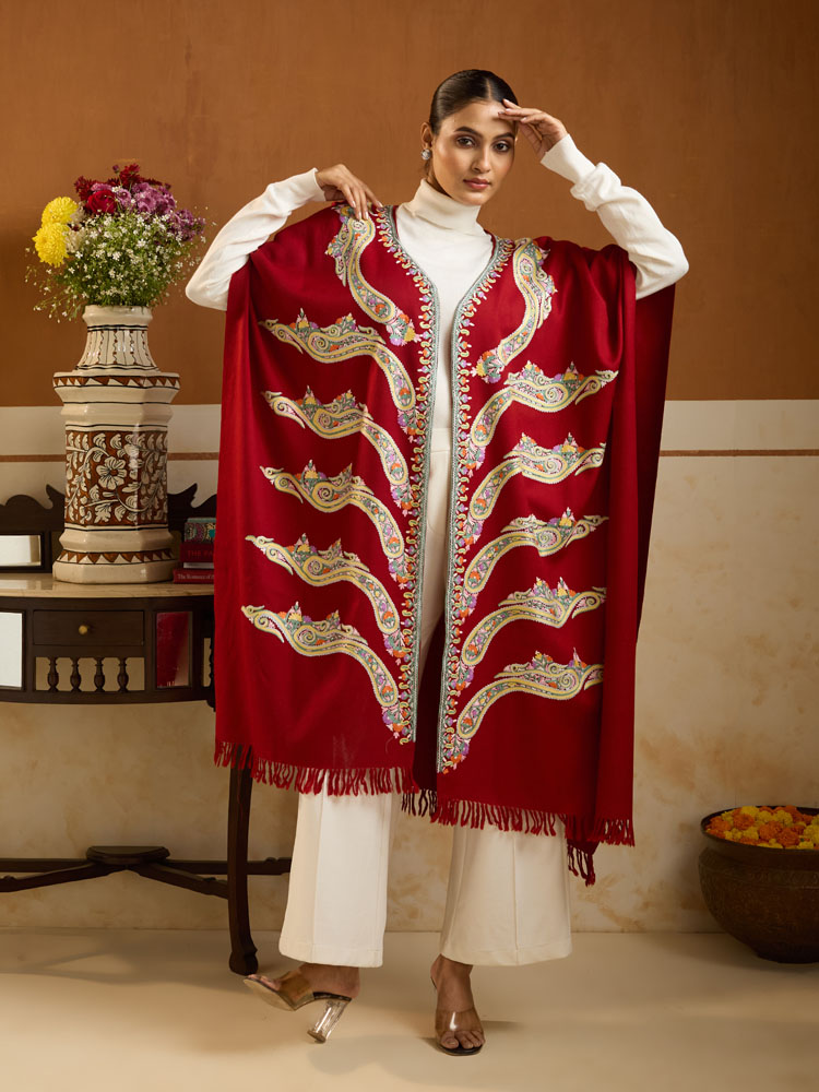 ImageHala Paisley Ari Emb Wool Cape – Bright Red