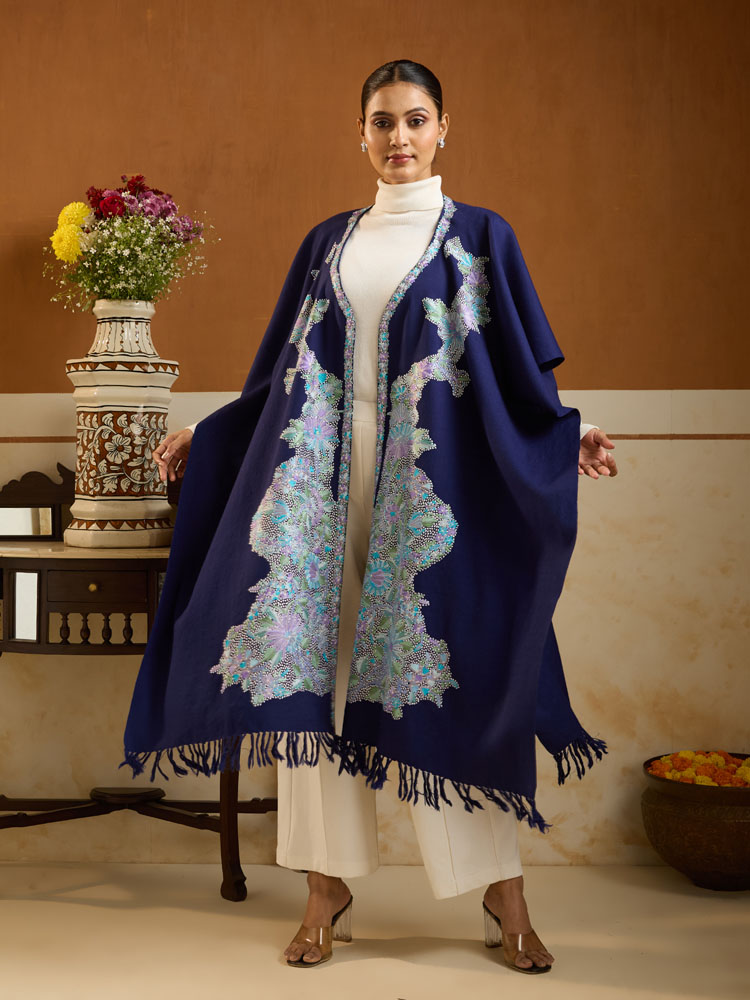 ImageIvar Flower Ari Emb Mexican Cape – Royal Blue