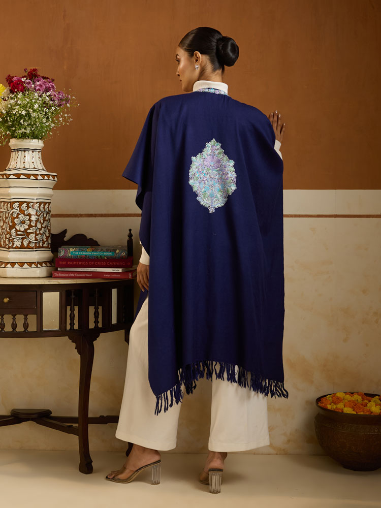 ImageIvar Flower Ari Emb Mexican Cape – Royal Blue