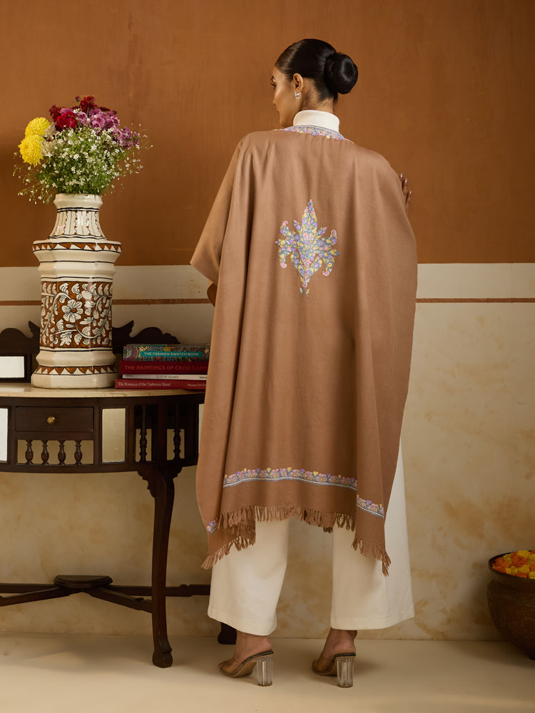 ImageMysa Paisley Ari Emb Wool Ruana – Fawn, Multi