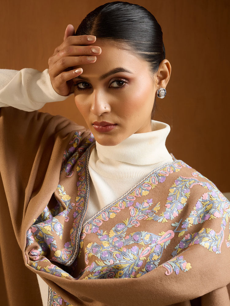 ImageMysa Paisley Ari Emb Wool Ruana – Fawn, Multi