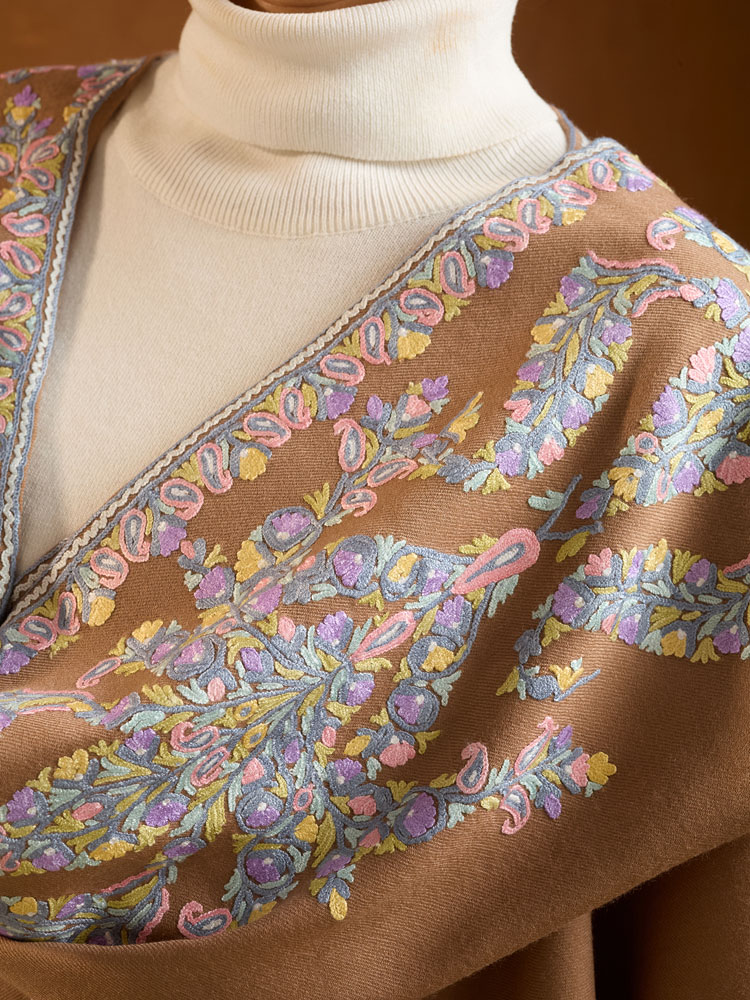 ImageMysa Paisley Ari Emb Wool Ruana – Fawn, Multi