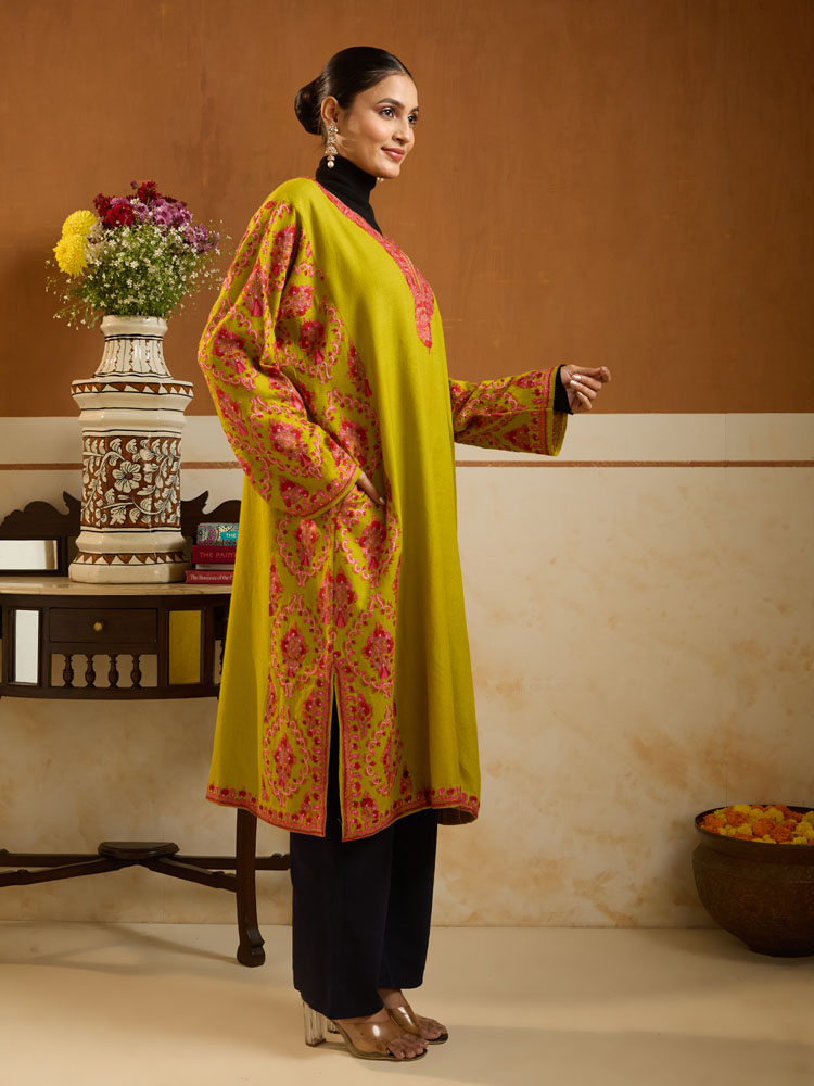 ImageArlo Paisley Ari Wool Phiran –  Khaki Green