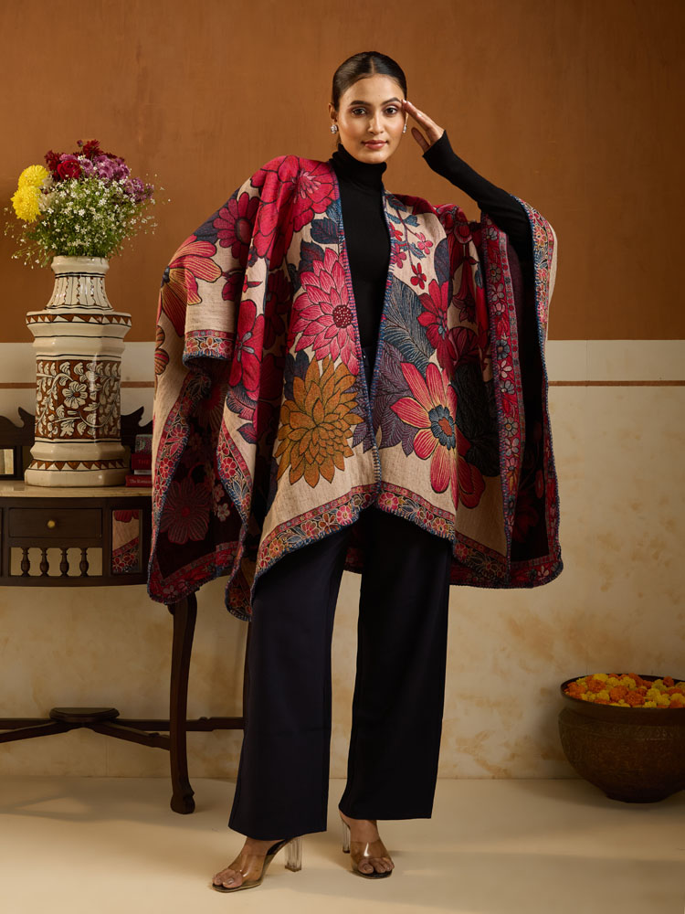 ImageFloral Grande Boho Cape – Multi, Beige