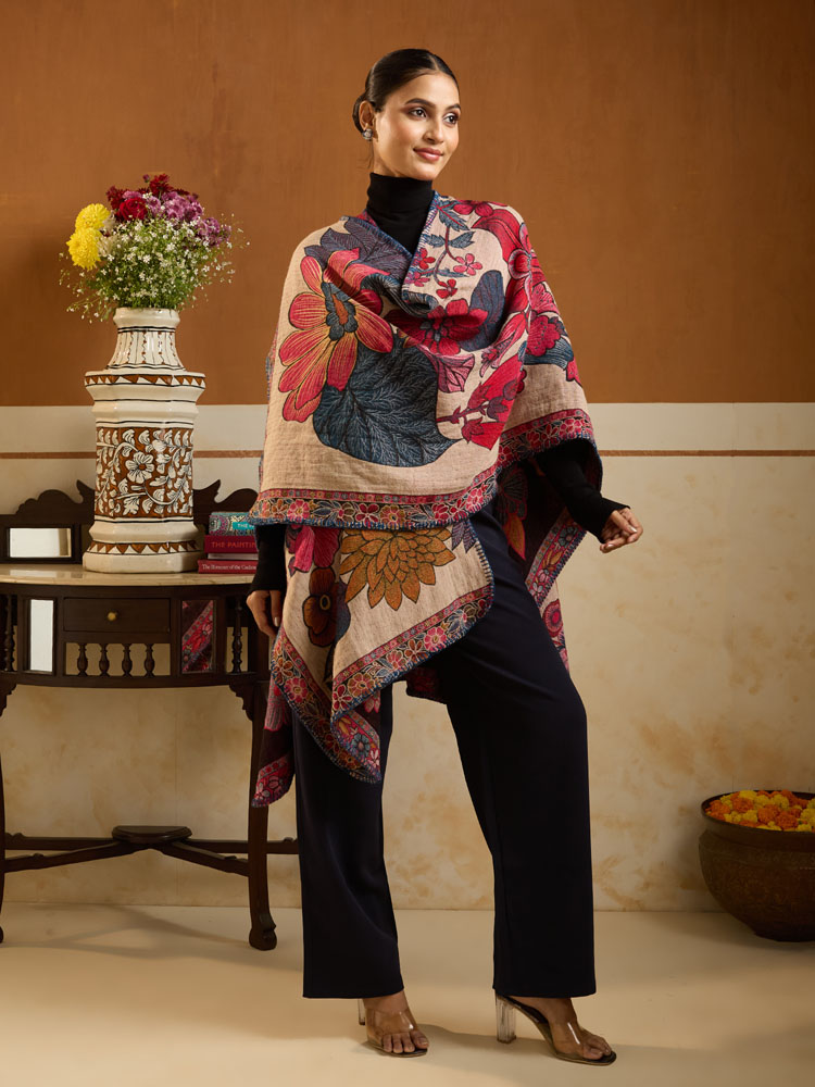 ImageFloral Grande Boho Cape – Multi, Beige