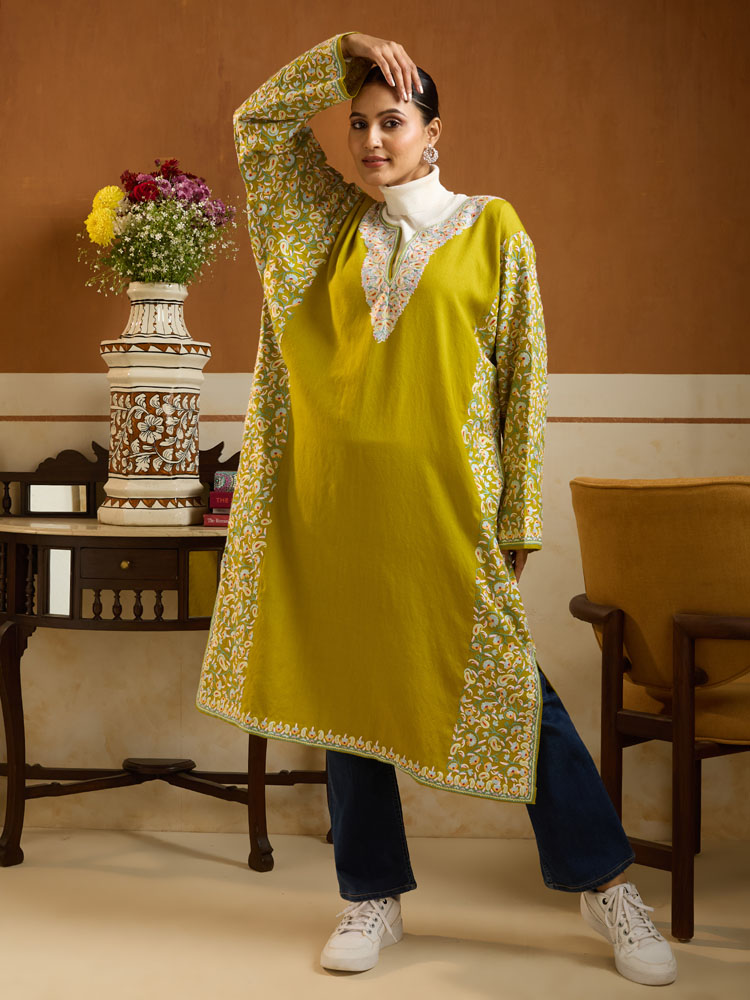 ImageOlea Paisley Ari Wool Phiran – Celery Green