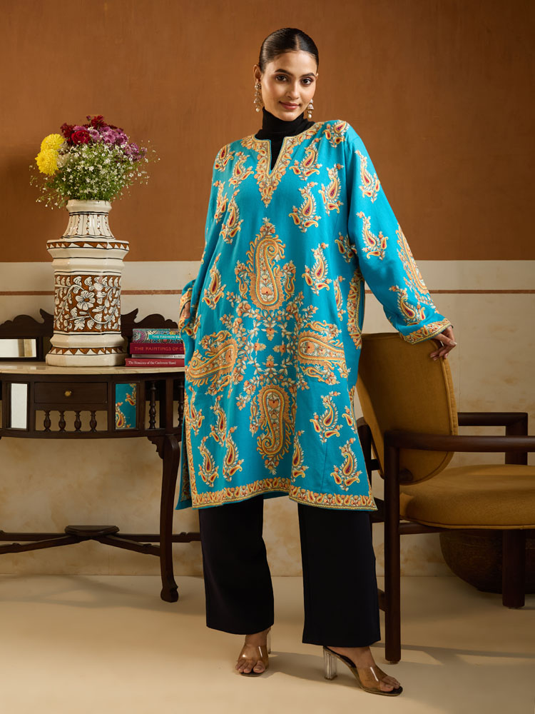 ImageKaya Paisley Ari Wool Phiran – Topaz Blue