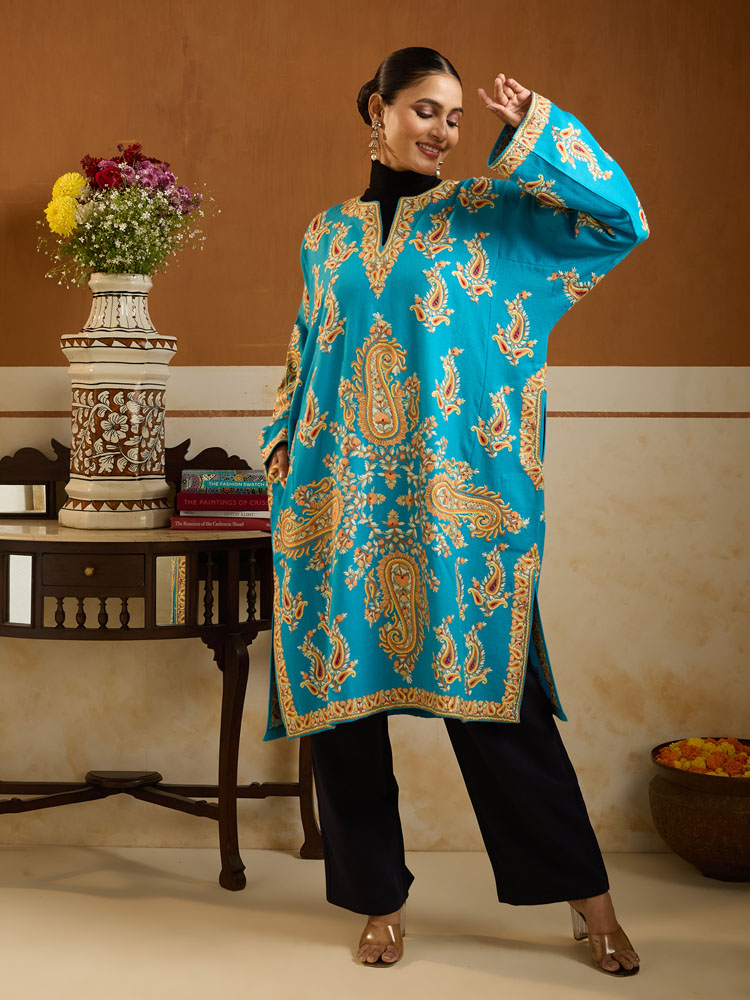 ImageKaya Paisley Ari Wool Phiran – Topaz Blue