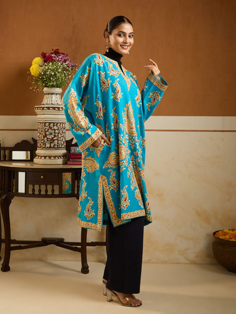 ImageKaya Paisley Ari Wool Phiran – Topaz Blue