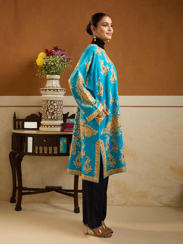 ImageKaya Paisley Ari Wool Phiran – Topaz Blue