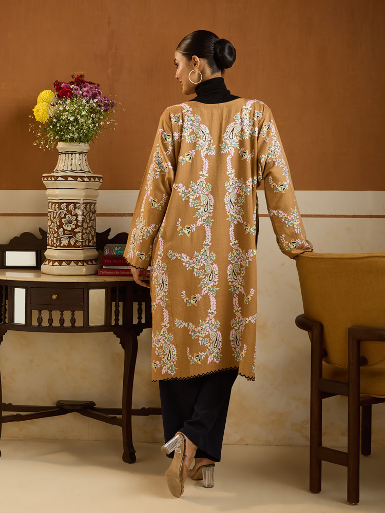 ImageUna Paisley Ari Wool Phiran – Biscuit Beige, Multi