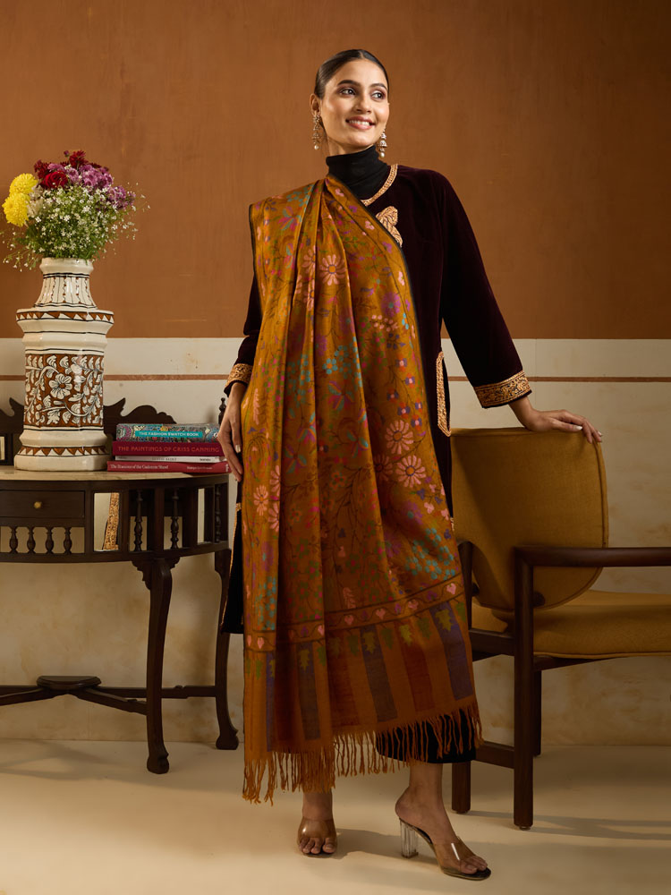 ImageUpavan Handloom Kani Pashmina Shawl – Autumn Gold